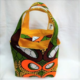 <span style="color: #ff6347; font-style: bold;">【売切】</span><br>076アフリカ布のトートバッグ<br>小<br>グリーン&オレンジ