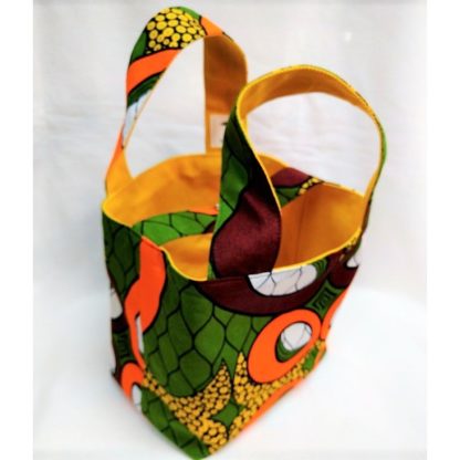 <span style="color: #ff6347; font-style: bold;">【売切】</span><br>076アフリカ布のトートバッグ<br>小<br>グリーン＆オレンジ - 画像 (2)