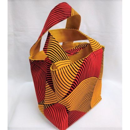 <span style="color: #ff6347; font-style: bold;">【売切】</span><br>075アフリカ布のトートバッグ<br>小<br>レッド＆オレンジ - 画像 (2)