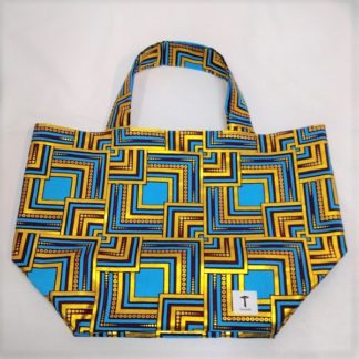 <span style="color: #ff6347; font-style: bold;">【売切】</span><br>156<br>アフリカ布の<br>エコバッグ（大） <br>ゴールド＆ブルー