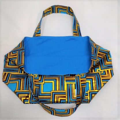 <span style="color: #ff6347; font-style: bold;">【売切】</span><br>156<br>アフリカ布の<br>エコバッグ（大） <br>ゴールド＆ブルー - 画像 (2)
