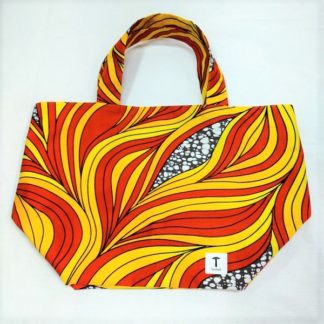 <span style="color: #ff6347; font-style: bold;">【売切】</span><br>155<br>アフリカ布の<br>エコバッグ（大） <br>イエロー＆ブラウン