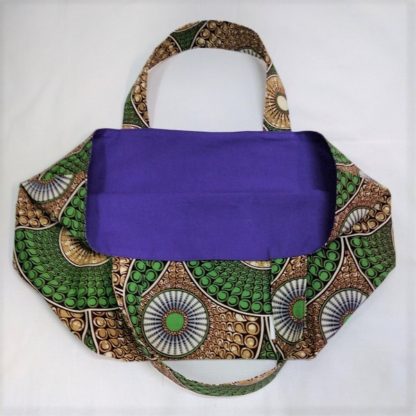 <span style="color: #ff6347; font-style: bold;">【売切】</span><br>151<br>アフリカ布の<br>エコバッグ（大） <br>グリーンサークル - 画像 (2)