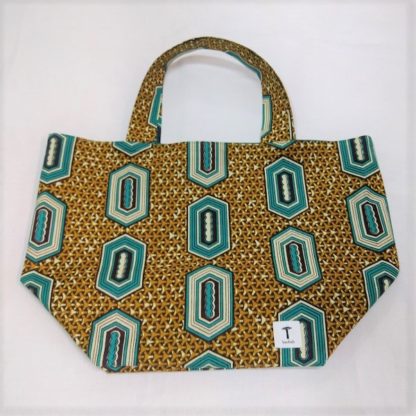 <span style="color: #ff6347; font-style: bold;">【売切】</span><br>150<br>アフリカ布の<br>エコバッグ（大） <br>グリーン＆ブラウン