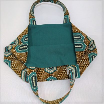 <span style="color: #ff6347; font-style: bold;">【売切】</span><br>150<br>アフリカ布の<br>エコバッグ（大） <br>グリーン＆ブラウン - 画像 (2)