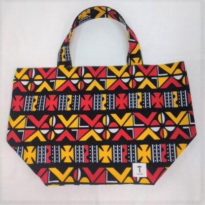 <span style="color: #ff6347; font-style: bold;">【売切】</span><br>149<br>アフリカ布の<br>エコバッグ（大） <br>レッド＆イエロー