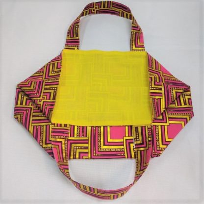 <span style="color: #ff6347; font-style: bold;">【売切】</span><br>148<br>アフリカ布の<br>エコバッグ（大） <br>レッド＆ゴールドラメ - 画像 (2)