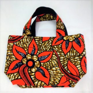 <span style="color: #ff6347; font-style: bold;">【売切】</span><br>065アフリカ布のトートバッグ<br>中<br>オレンジフラワー