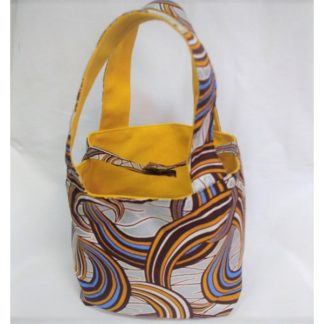 <span style="color: #ff6347; font-style: bold;">【売切】</span><br>069アフリカ布のトートバッグ<br>小<br>イエロー&シルバーラメ