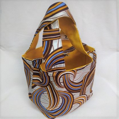 <span style="color: #ff6347; font-style: bold;">【売切】</span><br>069アフリカ布のトートバッグ<br>小<br>イエロー＆シルバーラメ - 画像 (2)