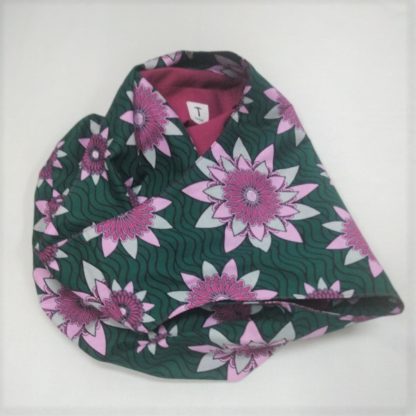 <span style="color: #ff6347; font-style: bold;">【売切】</span><br>032<br>アフリカ布の<br>肩がけバッグ<br>グリーン&ピンクフラワー - 画像 (2)