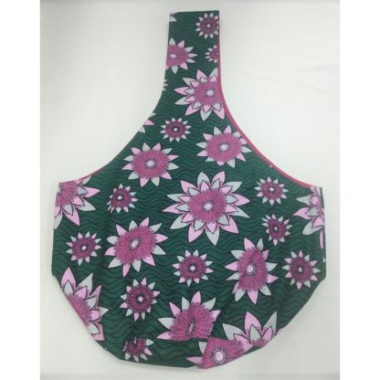 <span style="color: #ff6347; font-style: bold;">【売切】</span><br>031<br>アフリカ布の<br>斜めがけバッグ<br>グリーン＆ピンクフラワー