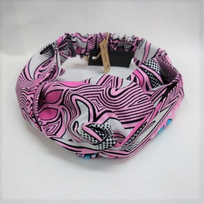 <span style="color: #ff6347; font-style: bold;">【売切】</span><br>007<br>アフリカ布の<br>ヘアバンド<br>ピンク＆ホワイト