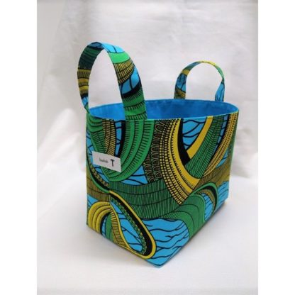 <span style="color: #ff6347; font-style: bold;">【売切】</span><br>134<br>アフリカ布で作った小物入れ（大）<br>ブルー＆イエロー - 画像 (2)