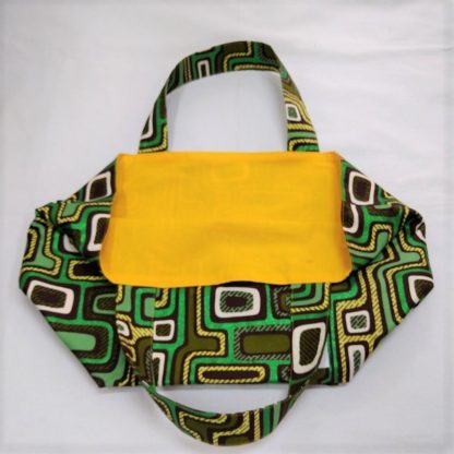 <span style="color: #ff6347; font-style: bold;">【売切】</span><br>141<br>アフリカ布の<br>エコバッグ（大） <br>グリーンラメ - 画像 (2)