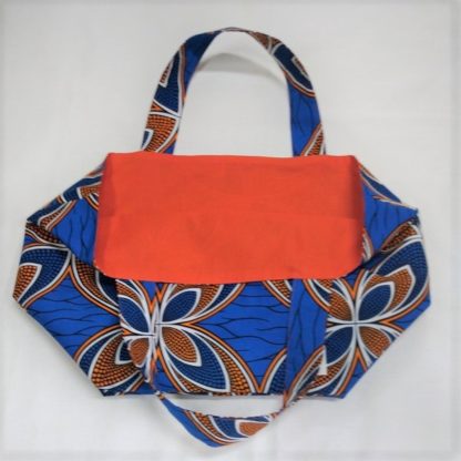 <span style="color: #ff6347; font-style: bold;">【売切】</span><br>139<br>アフリカ布の<br>エコバッグ（大） <br>ブルー＆オレンジ - 画像 (2)