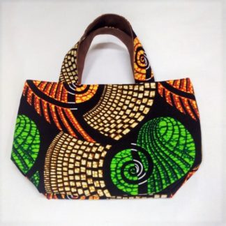 <span style="color: #ff6347; font-style: bold;">【売切】</span><br>063アフリカ布のトートバッグ<br>中<br>ブラウン＆グリーン