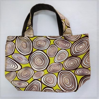 <span style="color: #ff6347; font-style: bold;">【売切】</span><br>061アフリカ布のトートバッグ<br>中<br>ライトグリーン＆シルバー