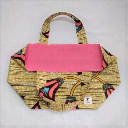 <span style="color: #ff6347; font-style: bold;">【売切】</span><br>129<br>アフリカ布の<br>エコバッグ（大） <br>ピンク＆イエロー - 画像 (2)