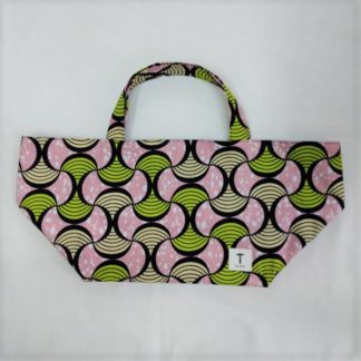 <span style="color: #ff6347; font-style: bold;">【売切】</span><br>127<br>アフリカ布の<br>エコバッグ<br>ピンク＆グリーン