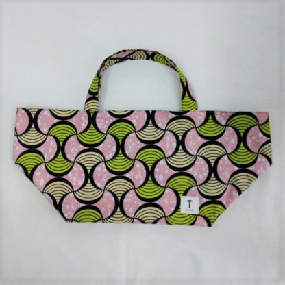 <span style="color: #ff6347; font-style: bold;">【売切】</span><br>127<br>アフリカ布の<br>エコバッグ<br>ピンク＆グリーン