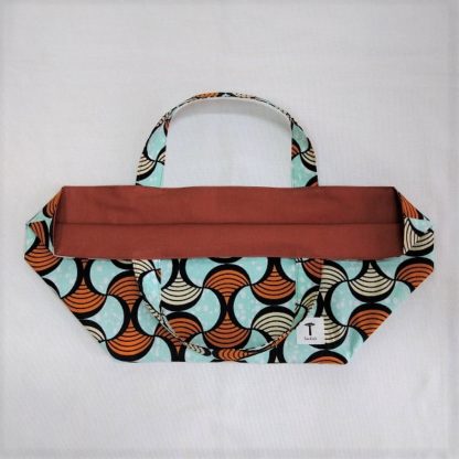 <span style="color: #ff6347; font-style: bold;">【売切】</span><br>125<br>アフリカ布の<br>エコバッグ<br>ブラウン＆ブルー - 画像 (2)