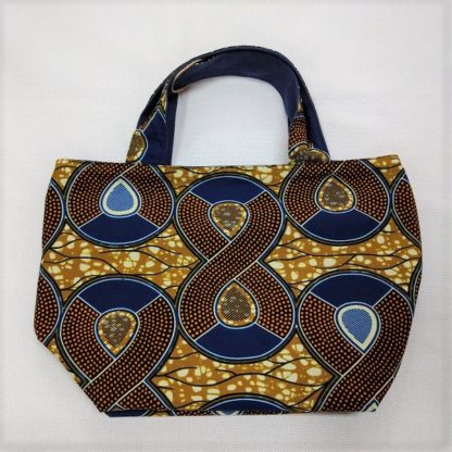 <span style="color: #ff6347; font-style: bold;">【売切】</span><br>056アフリカ布のトートバッグ<br>中<br>ブラウン＆ネイビー