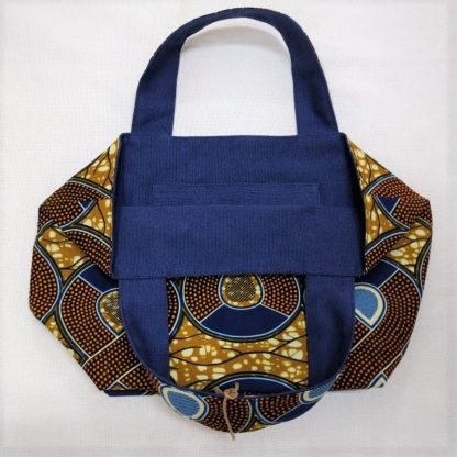 <span style="color: #ff6347; font-style: bold;">【売切】</span><br>056アフリカ布のトートバッグ<br>中<br>ブラウン＆ネイビー - 画像 (2)