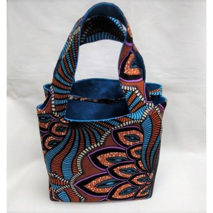 <span style="color: #ff6347; font-style: bold;">【売切】</span><br>058アフリカ布のトートバッグ<br>小<br>ブルー＆ブラウン
