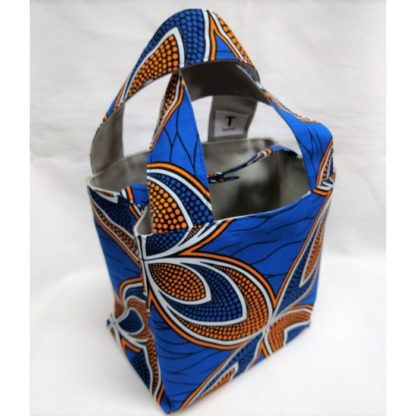 <span style="color: #ff6347; font-style: bold;">【売切】</span><br>057アフリカ布のトートバッグ<br>小<br>ブルー＆オレンジ - 画像 (2)