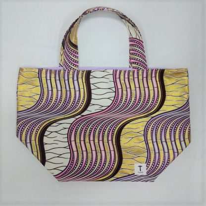 <span style="color: #ff6347; font-style: bold;">【売切】</span><br>113<br>アフリカ布の<br>エコバッグ（大） <br>パープル＆ゴールド