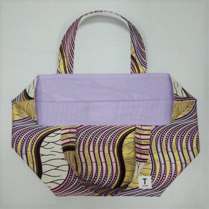 <span style="color: #ff6347; font-style: bold;">【売切】</span><br>113<br>アフリカ布の<br>エコバッグ（大） <br>パープル＆ゴールド - 画像 (2)