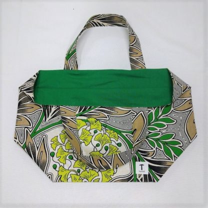 <span style="color: #ff6347; font-style: bold;">【売切】</span><br>109<br>アフリカ布の<br>エコバッグ（大） <br>グリーンリーブス - 画像 (2)