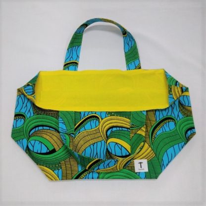 <span style="color: #ff6347; font-style: bold;">【売切】</span><br>104<br>アフリカ布の<br>エコバッグ（大） <br>グリーン＆イエロー - 画像 (2)