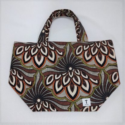 <span style="color: #ff6347; font-style: bold;">【売切】</span><br>105<br>アフリカ布の<br>エコバッグ（大） <br>ブラウン＆オレンジ
