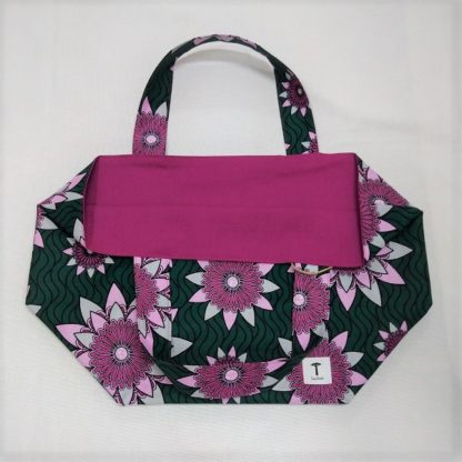 <span style="color: #ff6347; font-style: bold;">【売切】</span><br>298<br>アフリカ布の<br>エコバッグ（大） <br>グリーン＆ピンクフラワー - 画像 (2)