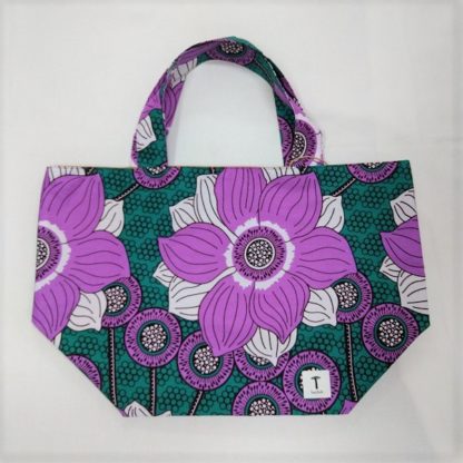 <span style="color: #ff6347; font-style: bold;">【売切】</span><br>297<br>アフリカ布の<br>エコバッグ（大） <br>パープルフラワー