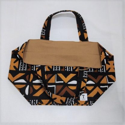 <span style="color: #ff6347; font-style: bold;">【売切】</span><br>295<br>アフリカ布の<br>エコバッグ（大） <br>ブラウン＆ブラック - 画像 (2)