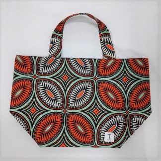 <span style="color: #ff6347; font-style: bold;">【売切】</span><br>292<br>アフリカ布の<br>エコバッグ(大) <br>オレンジ&ホワイト