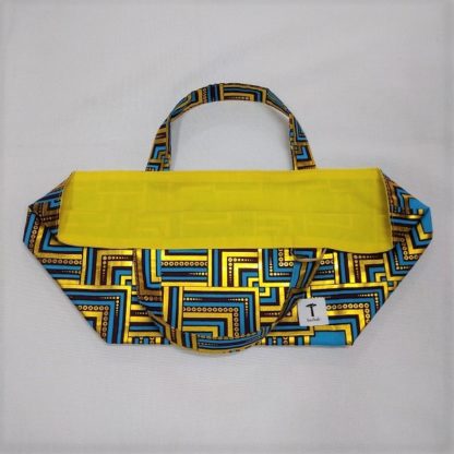 <span style="color: #ff6347; font-style: bold;">【売切】</span><br>288<br>アフリカ布の<br>エコバッグ<br>ブルー＆ゴールド - 画像 (2)