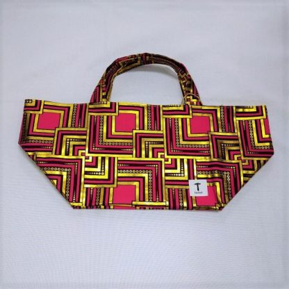 <span style="color: #ff6347; font-style: bold;">【売切】</span><br>287<br>アフリカ布の<br>エコバッグ<br>レッド＆ゴールド