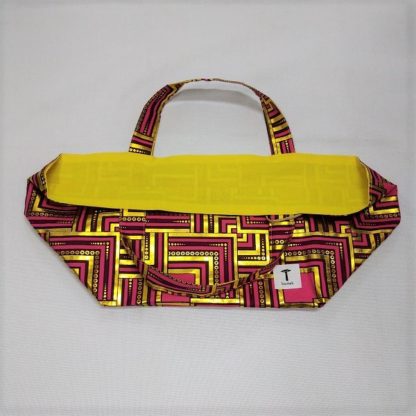 <span style="color: #ff6347; font-style: bold;">【売切】</span><br>287<br>アフリカ布の<br>エコバッグ<br>レッド＆ゴールド - 画像 (2)