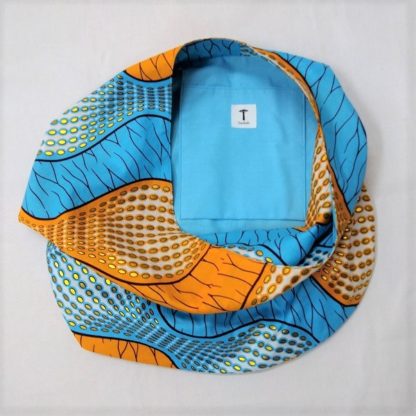 <span style="color: #ff6347; font-style: bold;">【売切】</span><br>012<br>アフリカ布の<br>肩がけバッグ<br>オレンジ&ブルー - 画像 (2)