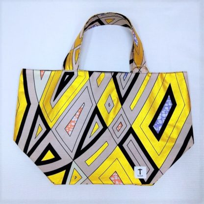 <span style="color: #ff6347; font-style: bold;">【売切】</span><br>284<br>アフリカ布の<br>エコバッグ（大） <br>グレー＆ゴールド