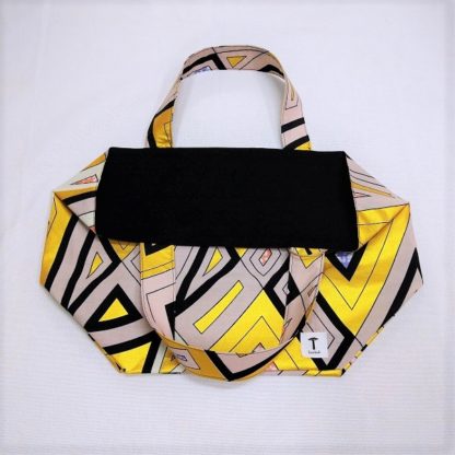 <span style="color: #ff6347; font-style: bold;">【売切】</span><br>284<br>アフリカ布の<br>エコバッグ（大） <br>グレー＆ゴールド - 画像 (2)