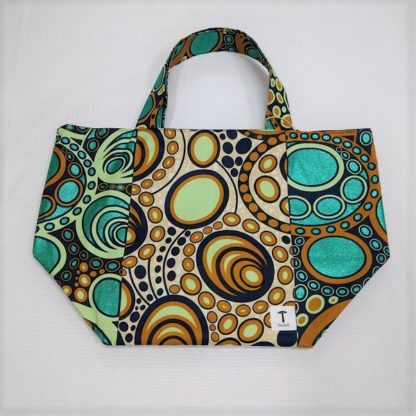 <span style="color: #ff6347; font-style: bold;">【売切】</span><br>283<br>アフリカ布の<br>エコバッグ（大） <br>グリーンラメ