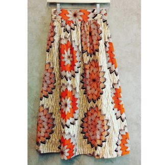 <span style="color: #ff6347; font-style: bold;">【売切】</span><br>055<br>アフリカ布の<br>スカート<br>orange