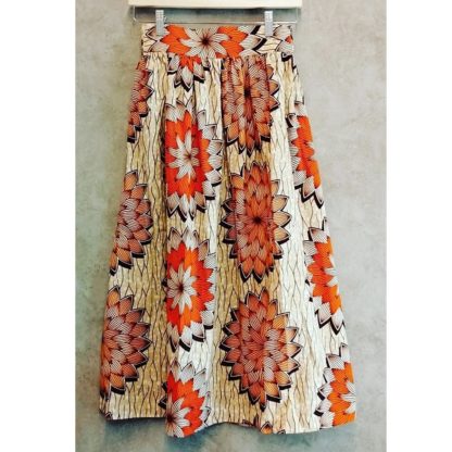 <span style="color: #ff6347; font-style: bold;">【売切】</span><br>055<br>アフリカ布の<br>スカート<br>orange