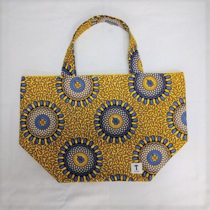 <span style="color: #ff6347; font-style: bold;">【売切】</span><br>281<br>アフリカ布の<br>エコバッグ（大） <br>イエローサークル