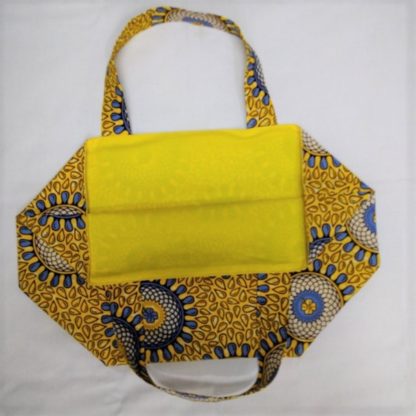 <span style="color: #ff6347; font-style: bold;">【売切】</span><br>281<br>アフリカ布の<br>エコバッグ（大） <br>イエローサークル - 画像 (2)